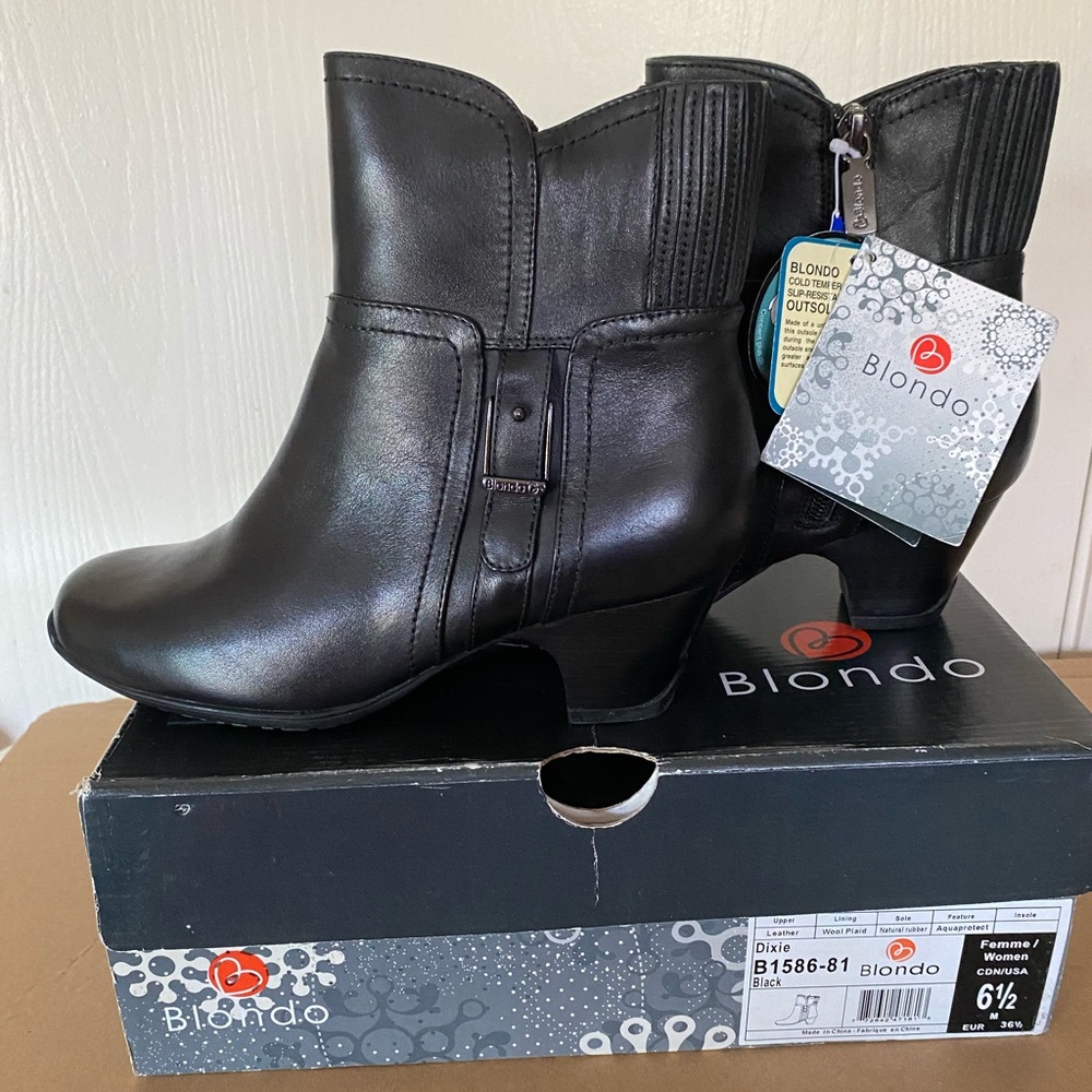 NIB Blondo Waterproof Leather Black Ankle Boot -, Size 6.5M NEW